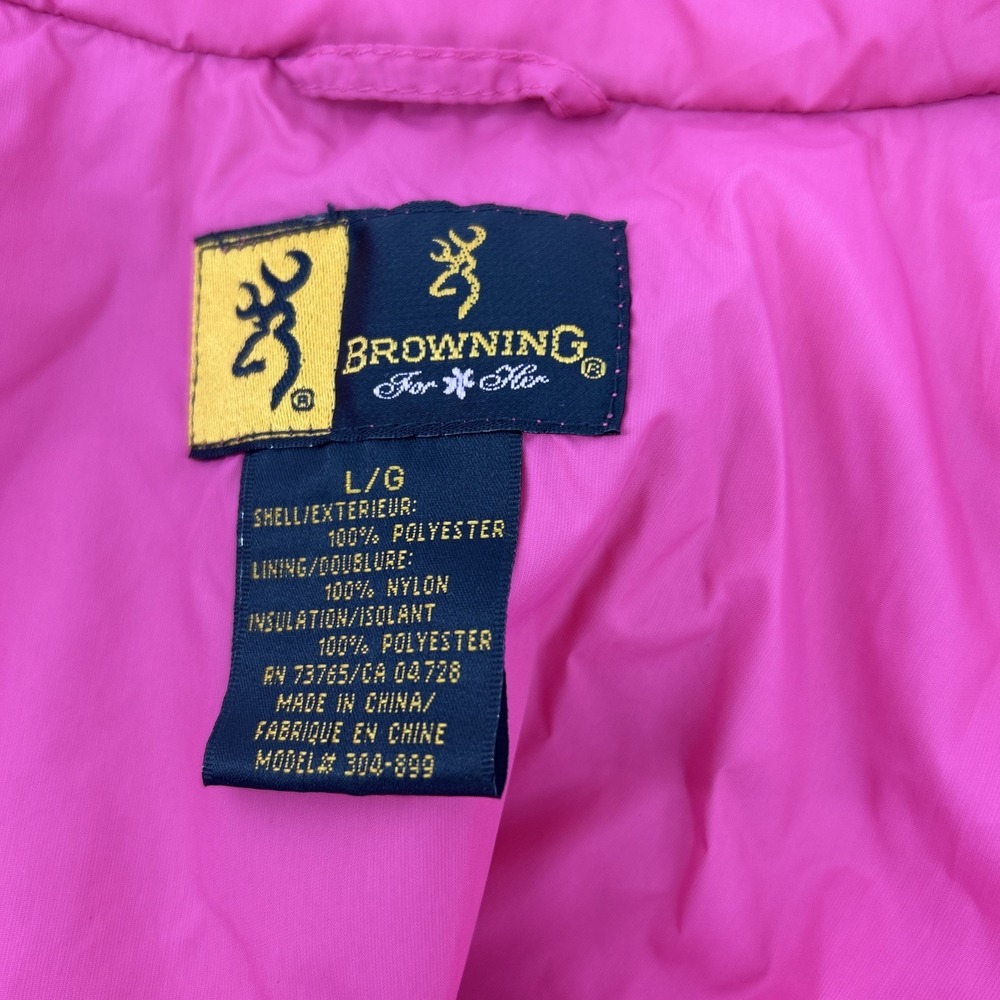 Browning Puffer Jacket Coat Women's Large Pink Gray Quilted Wind Water Resistant - Picture 5 of 12